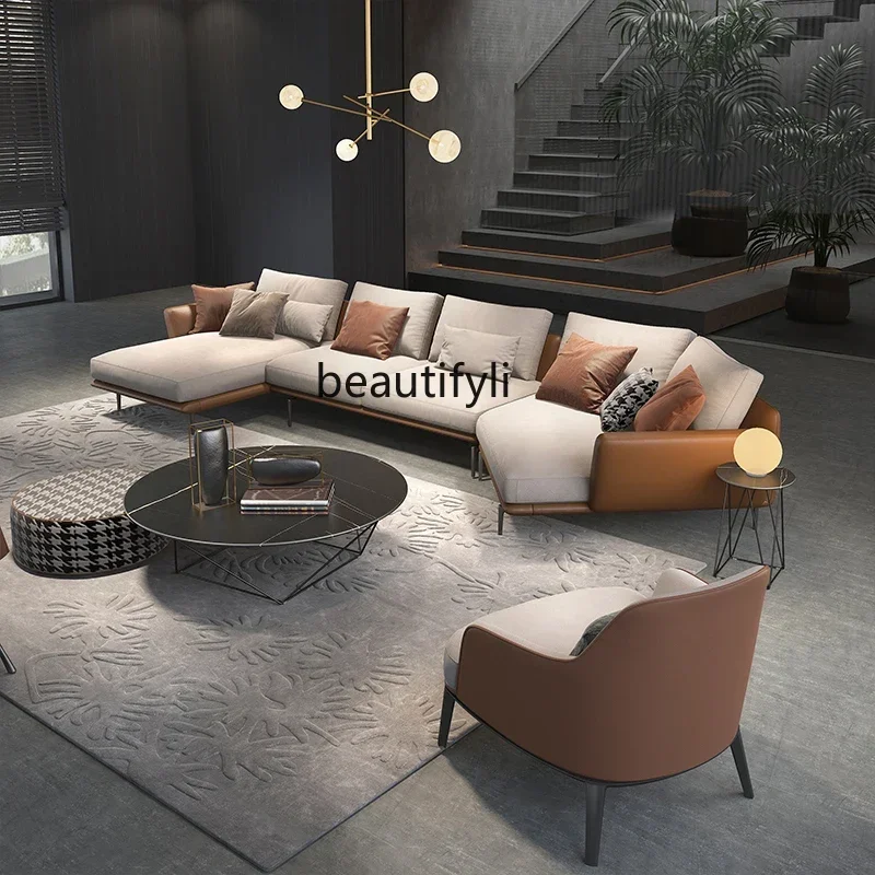 

Italian minimalist fabric sofa special-shaped corner large apartment u-shaped living room simple modern light luxury arc