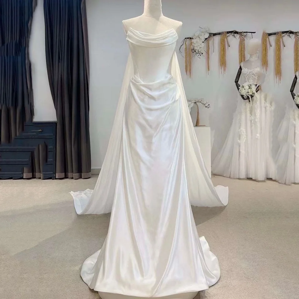 Elegant Simple Wedding Dresses Strapless Bride Robe With Cape Bridal Gown Luxury Sleeveless Mermaid Vestido De Noiva