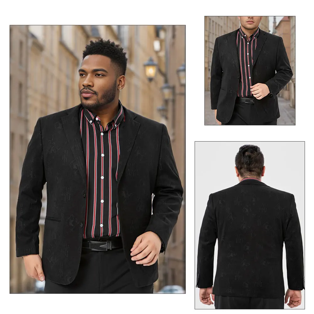 GROOMXLUXE Men\'s Plus Size Suits Coat Vintage-inspired lines Lapels Oversize Slimming Wedding Party Blazers Jacket 85-13KG 8XL