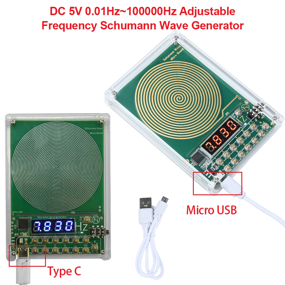 DC5V Schumann Wave Generator Type-C Powered Sine Wave Signal Generator 0.1Hz-100000Hz 7.83Hz Adjustable Frequency Test Signal
