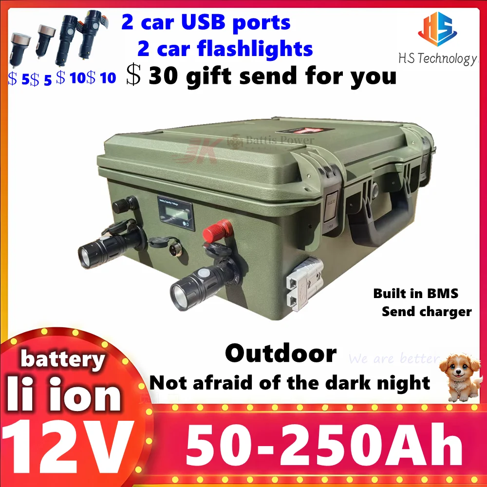 

waterproof 12v 60Ah 80Ah 100ah 150Ah li ion battery 200ah for Trolling Motor Fishing Inflatable Boat camping EV,RV,inverter
