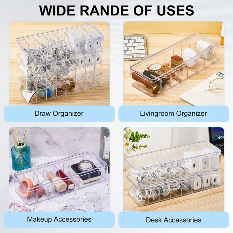 New 2Pcs Cable Storage Box With Wire Ties, Clear Cord Storage Box , Organizer For Home Office Desk Organizers