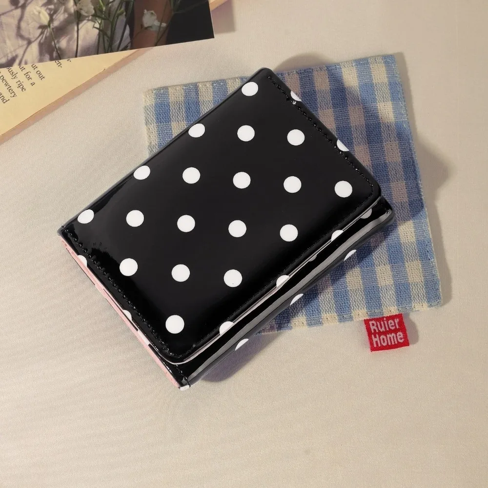 Casual Polka Dot Pattern Trifold Wallet Glossy PU Leather Multi-Pocket Credit Card Holder Coin Purse Women