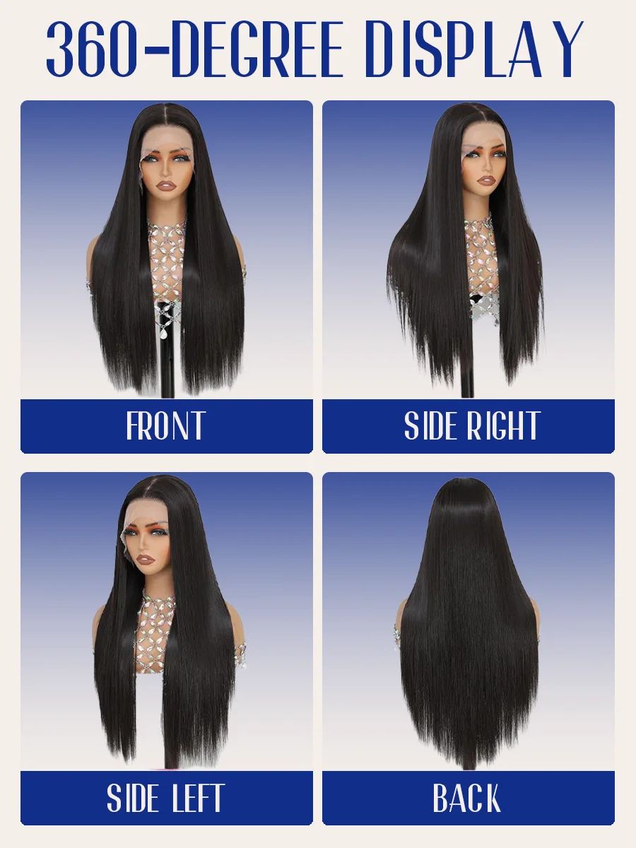 Peruca Frontal de Renda HD Transparente 360 5x5 13x6 13x4, Cabelo Humano Brasileiro Preto 1B, Liso Extremo, 40 Polegadas de Comprimento, 200% Alta Densidade, Pré-arrancada, Cor Natural, Para Mulheres
