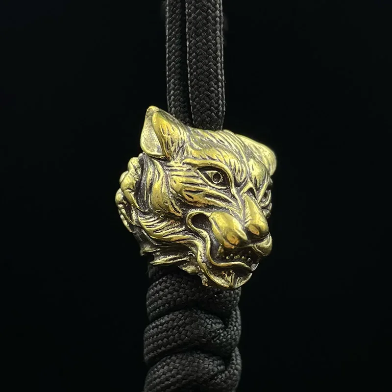 Brass Fierce Tiger Knife Bead EDC Outdoor DIY Paracord Woven Bracelet Accessory Lanyard Pendant Umbrella Rope Flashlight Hanging