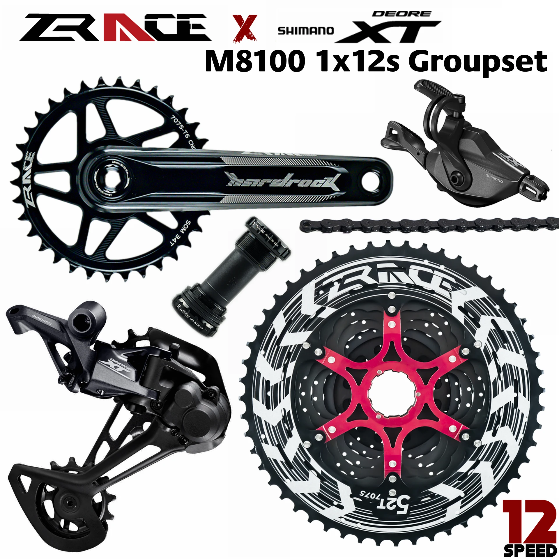 

Deore XT M8100, SL-M8100-R + RD-M8100-SGS + ZRACE HARDROCK Crankset + ZRACE ALPHA Cassette + ZRACE Chain - 1x12s 5kit Groupset