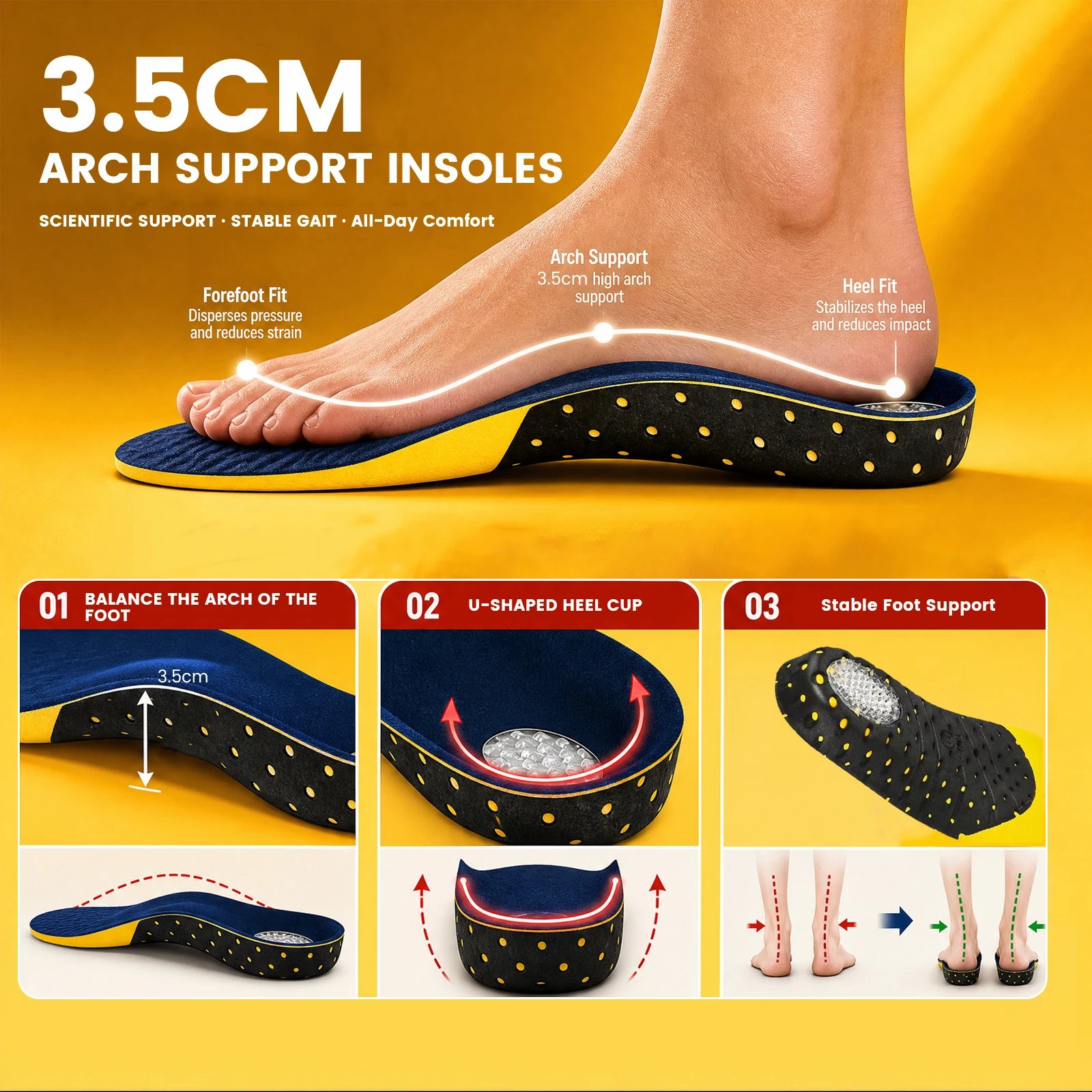 Orthotic Arch Support Insoles High‑Arch EVA Shock‑Absorbing Honeycomb Cushion Inserts for Flat Feet Sport Working Standing Shoes