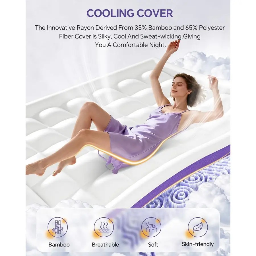 طبقة 4 بوصة مرتبة إسفنجية الذاكرة توبر كوين 2 بوصة جل رغوة الذاكرة و 2 بوصة وسادة مرتبة علوية، 7 منطقة قفص البيض ماتري