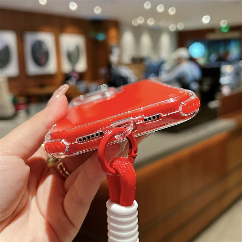 3IN1 Per iPhone 11 12 13 14 15 16 Pro Max XR XS Max 7 8 Plus Trasparente Colore Della Caramella Militare Con Cordino Antiurto Cassa Del Telefono