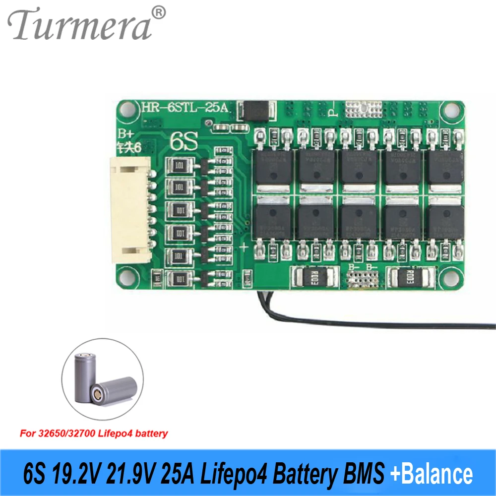 

Turmera 6S 25A Balance BMS 19.2V 21.9V Lifepo4 Battery Protected Board with PTC Use in 18650 26650 32700 33140 Lifepo4 Batteries