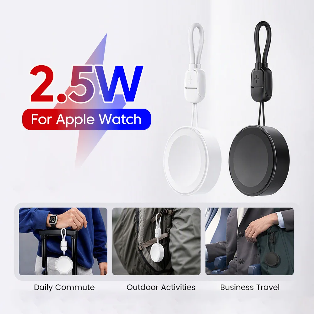2.5W Portable Magnetic Wireless Charger For Apple Watch iWatch Ultra 2 SE Series 12 11 10 9 8 7 6 Lanyard Type-C to C Cable