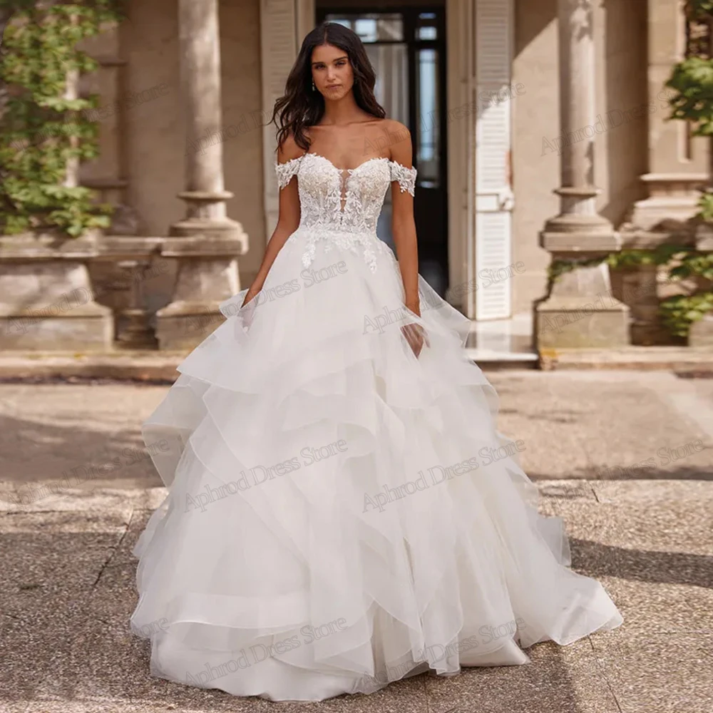 Lindo vestidos de casamento uma linha vestidos de noiva rendas apliques fora do ombro robes para noivas vestidos de novia 2025 personalizado