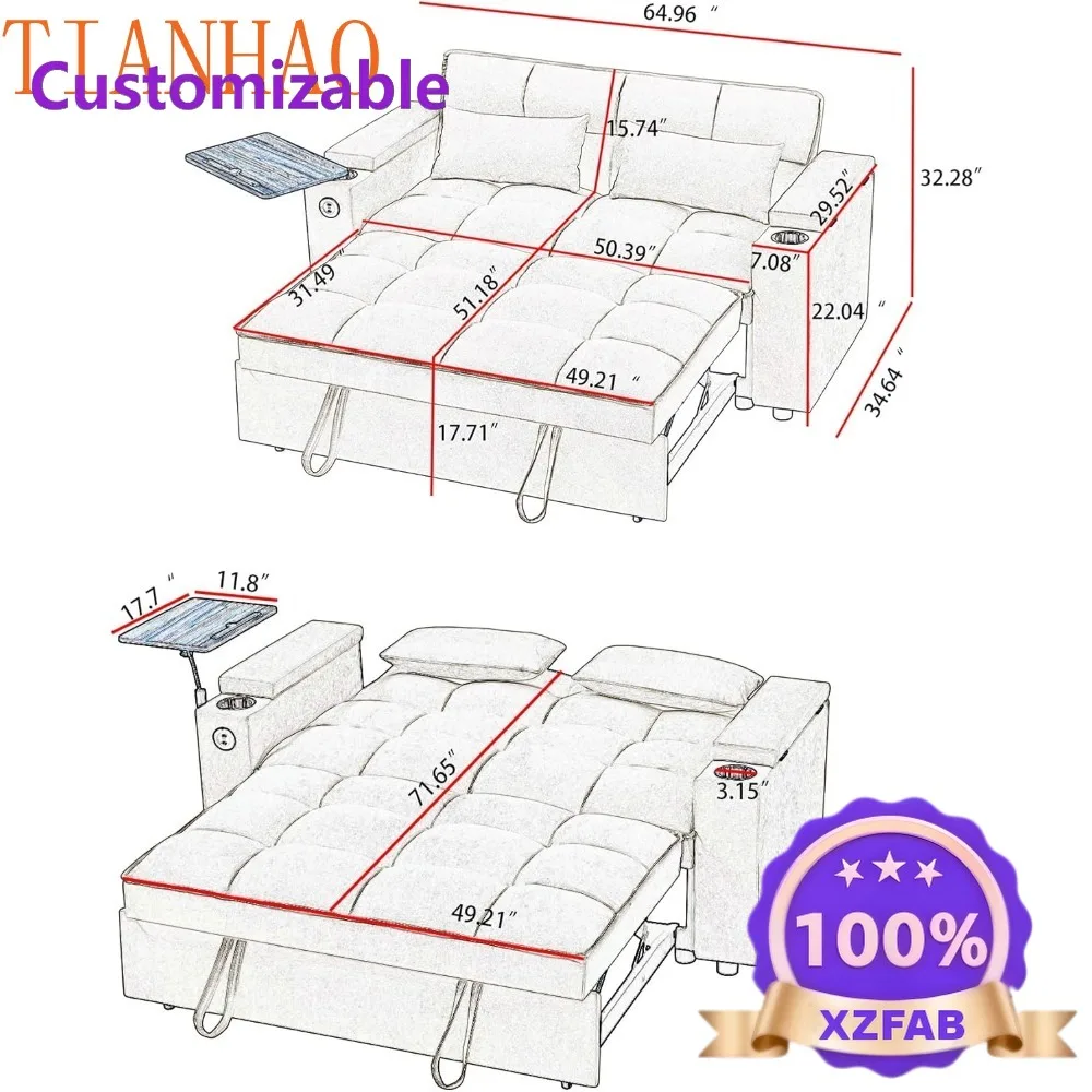 Factory Direct 2026 Top Sofá cama convertible plegable 3 en 1 de 65 pulgadas, sofá extraíble, tela de chenilla moderna, 360 °