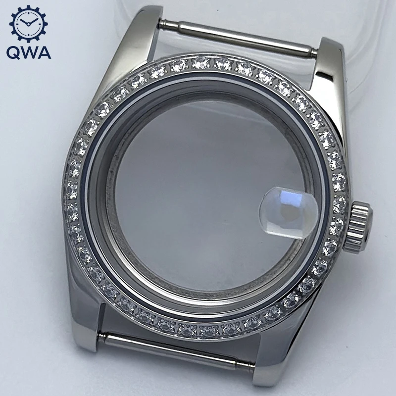 

QWA Нержавеющая сталь 316L, набор 36 мм/39 мм с бриллиантами Datejust, серебряное сапфировое увеличительное стекло, корпус для часов, подходит для механизма NH35/NH36