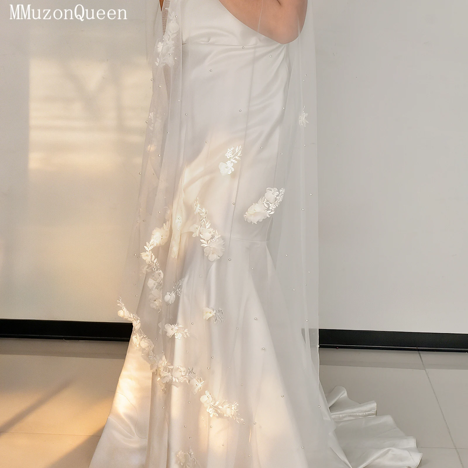 TOPQUEEN ثلاثية الأبعاد زهرة الحجاب الزفاف كاتدرائية الحجاب الزفاف مع كريم اللؤلؤ الأبيض مع مشط اكسسوارات الزفاف للتخصيص V52m #2