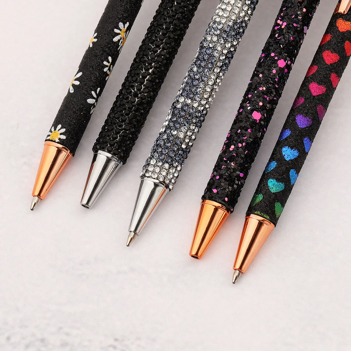 Lytwtw\'s Cute Black Press Ballpoint Pen Luxury Kawaii Metal Stationery School Office Supplies 5 Pieces