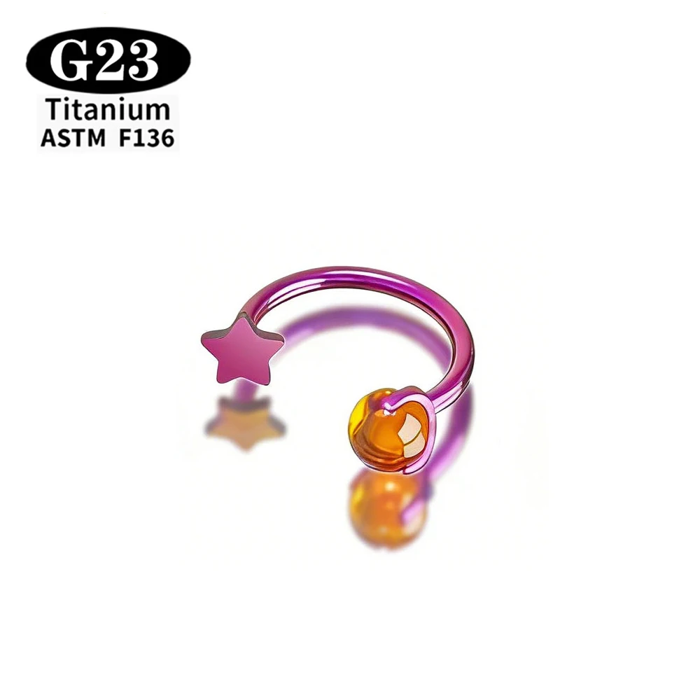1/5 Stück ASTM F136 Titan Piercing Hufeisenring mit Innengewinde, Nasenring, Ohrring, eloxierter Stern, U-Form, Septum, Helix, Lippen-Schmuck – Detail 7