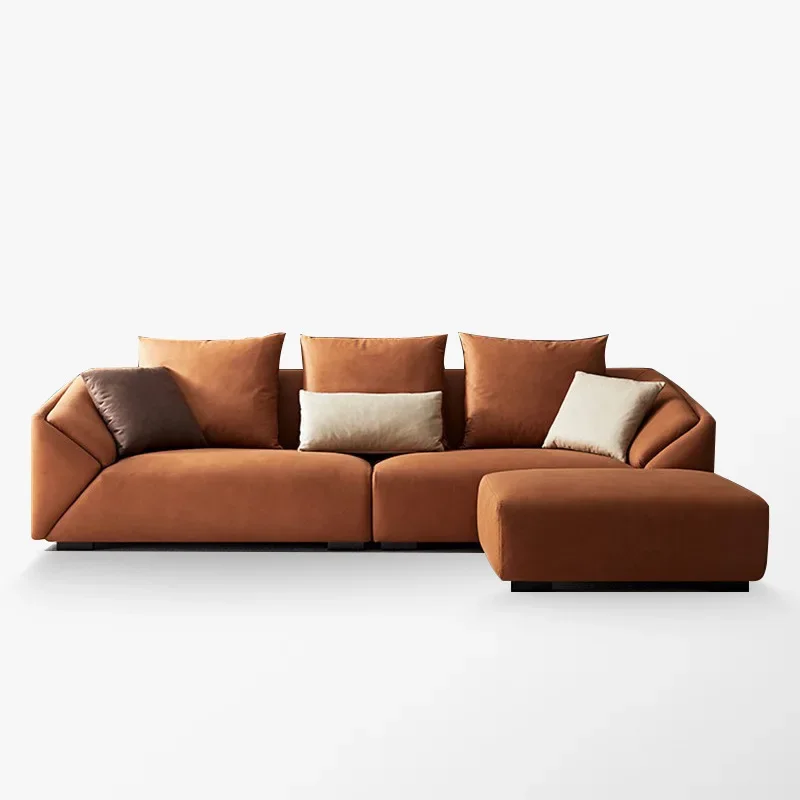 Italian minimalist leather sofa first layer cowhide, Nordic Internet celebrity modern simple light luxury villa living room sofa