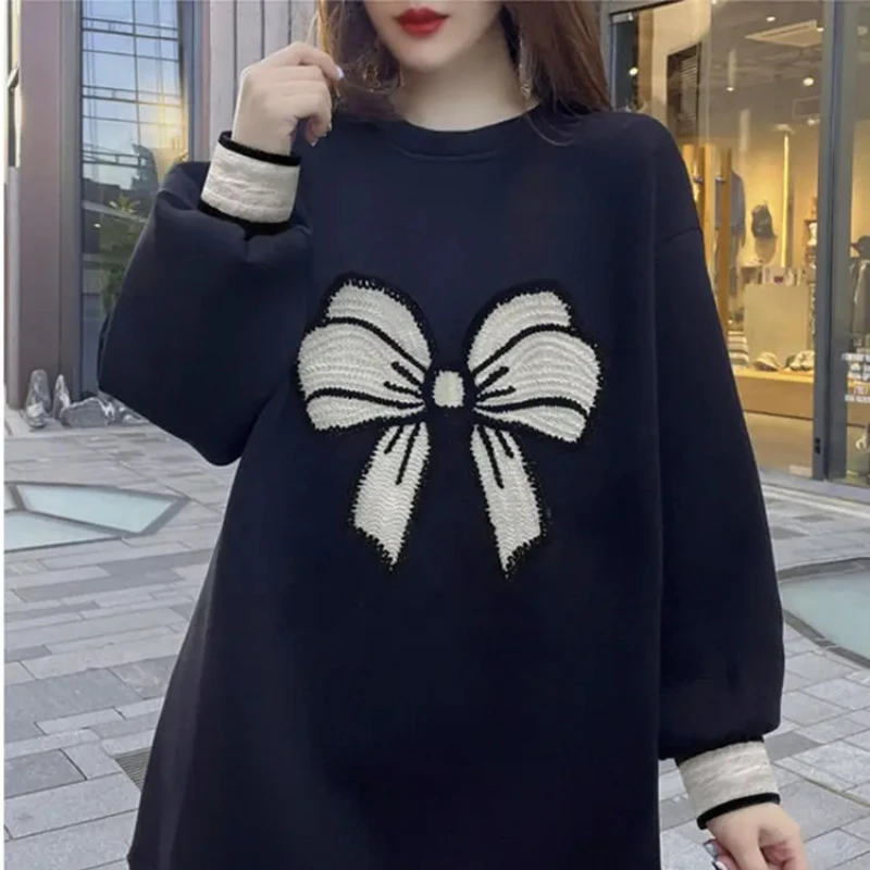 Embroidered Woman Tops Long Sleeve Sweatshirt for Women Round Neck Pullover High Quality Aesthetic Outerwears Xxl Cheap Designer