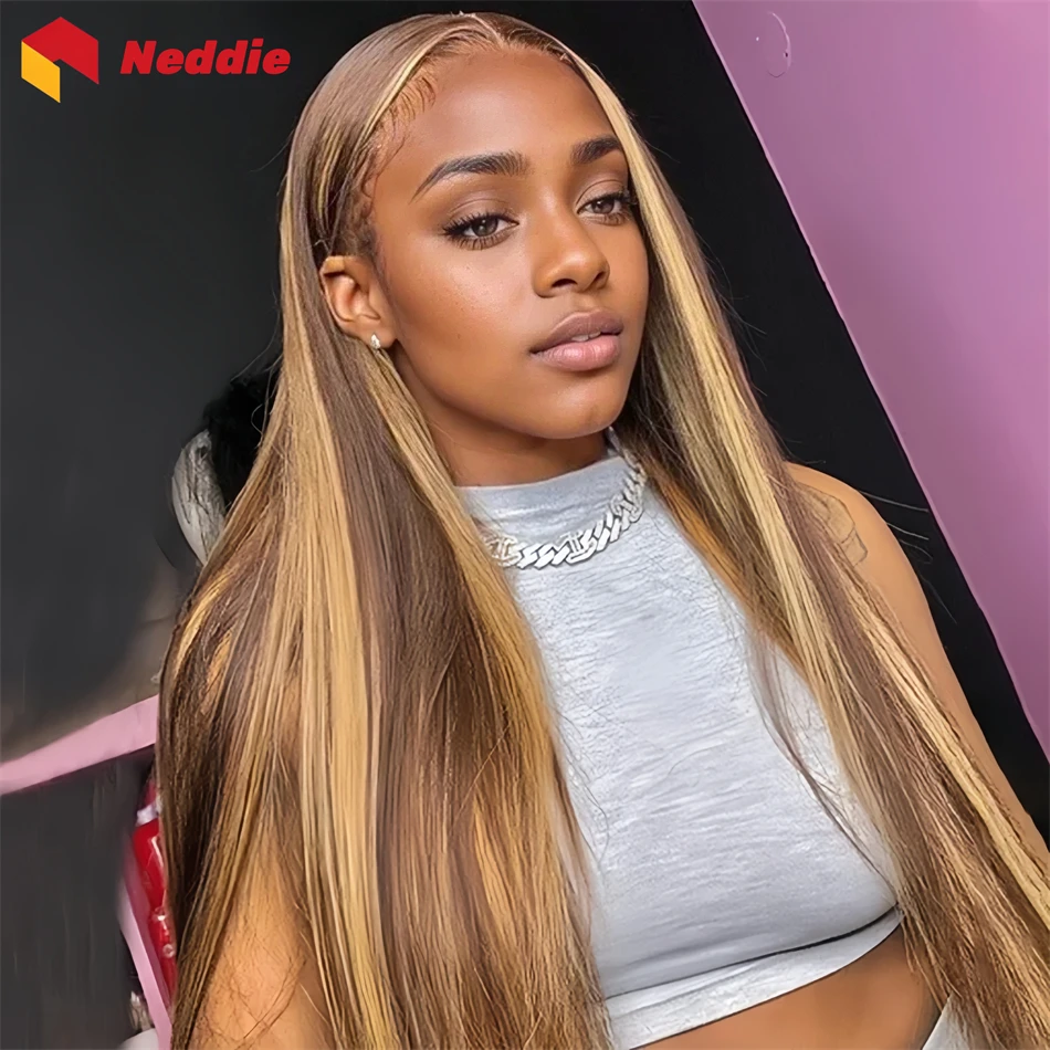 30 Inch 200 Density Highlight Straight 13x6 Lace Frontal Wig for Women Cheap Lace Front 100% Human Hair Wigs on Clearance Sale