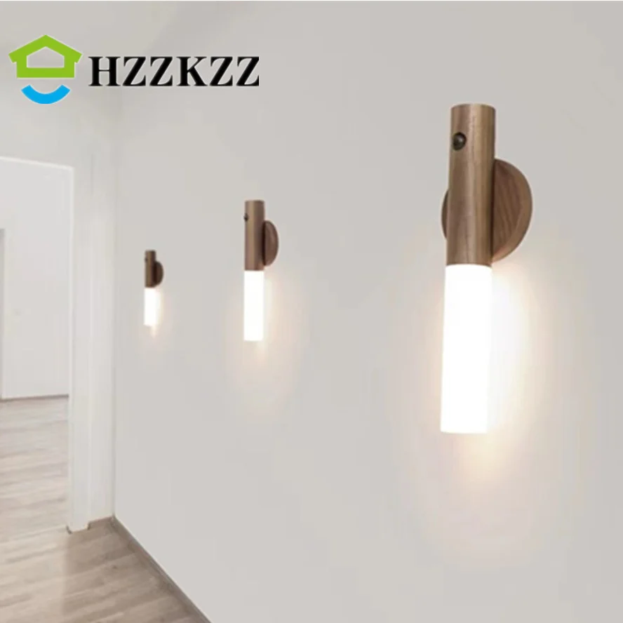 HZZKZZ USB Night Light LED Wood Wireless Magnetic Wall Lamp Kitchen Cabinet Closet light Home Bedroom Table Move Lamp Bedside