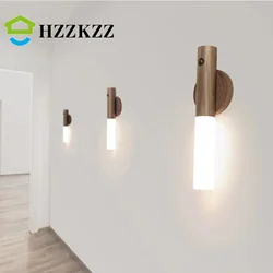 HZZKZZ-luz nocturna USB LED de madera, lámpara de pared magnética inalámbrica, armario de cocina, luz para el hogar, dormitorio, mesa, mesita de noche