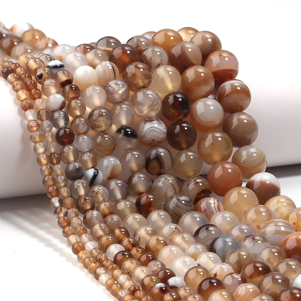 1 Strand Light Brown Natural Stone Beads 4/6/8/10/12mm Striped Agate Beads For DIY Jewelry Making Bracelet Necklace Accesorios