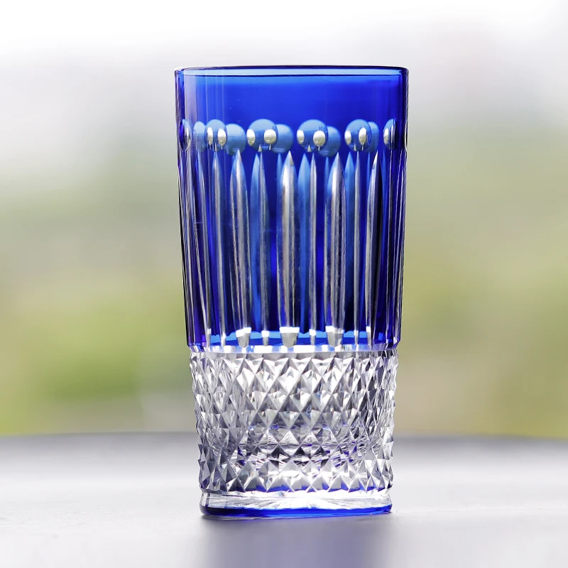 Edo Kiriko Blue Wine Drinking Glass Cup Lead-free Crystal Glass Blue Hand-blown Hand-carved Glasses Best Gift For Wedding