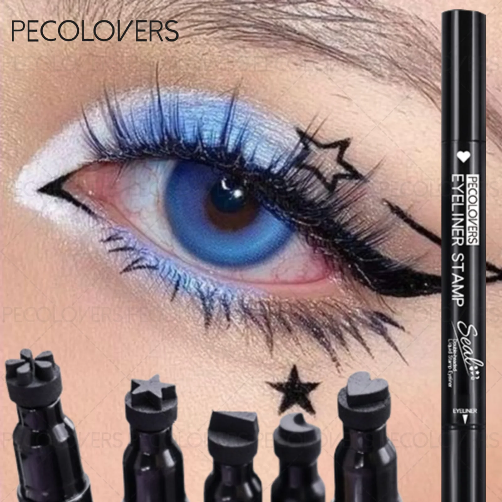 1PC Double-headed Liquid Stamp Eyeliner, Various Shapes, Stars/moon/water Droplets, Waterproof, Silky, Suitable for Beginners