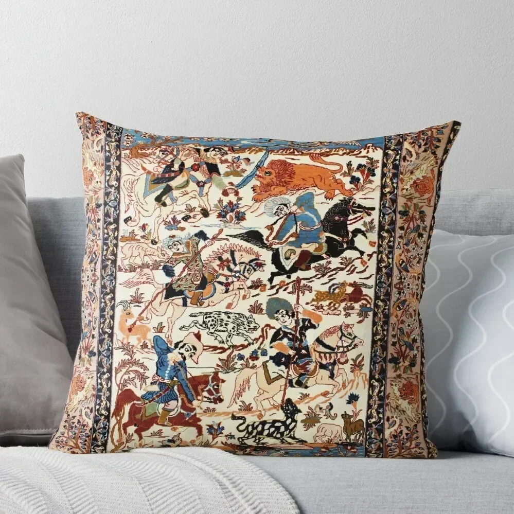 Blue Antique Persian Isfahan Silk Rug with Flowers Animals Print Throw Pillow Pillow Cases Decorative Anime pillow