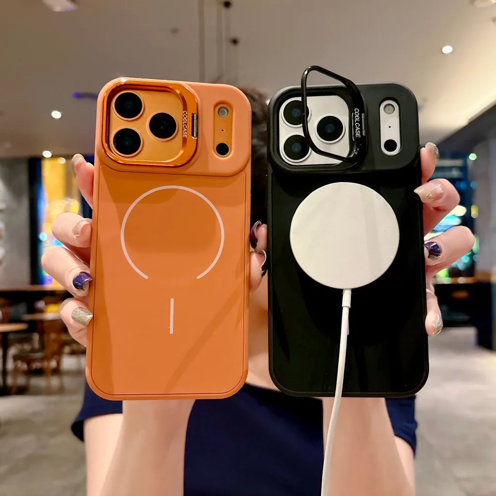 

Solid Color Magnetic Phone Case For iphone 17 Pro Max Air Protective Wireless Charging PC Hard Shell Holder Back Cover