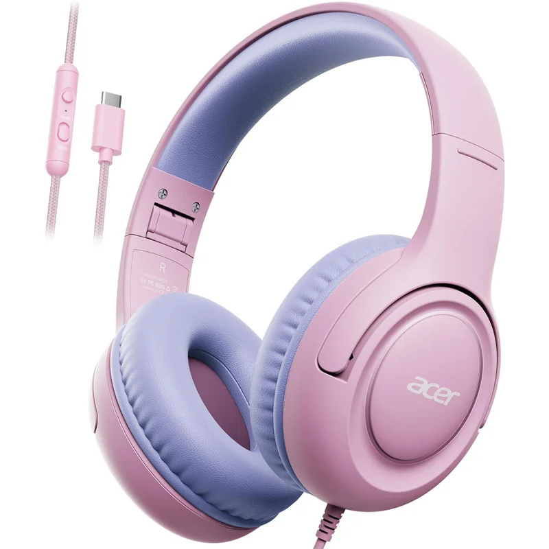 Acer HK03 Kids Bedrade hoofdtelefoon voor school 85/94dB Volumeregrenzer 3,5 mm jack Opvouwbare stereogeluid Headset voor meisjes Jongen Geschenken