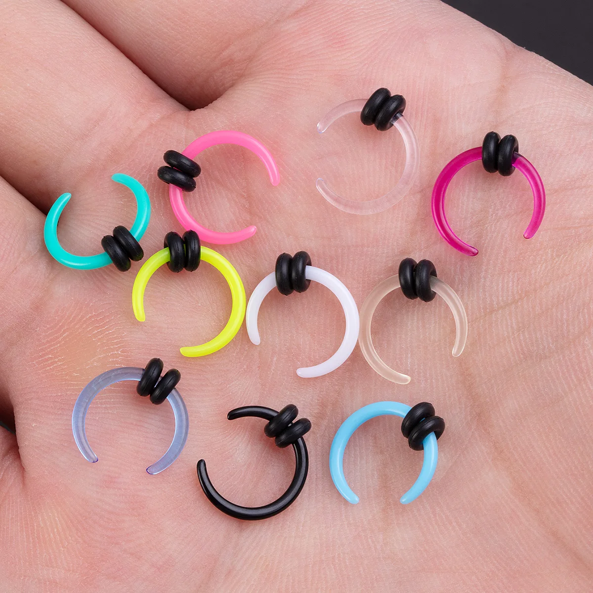 2/10pcs Acrylic OX Horn Nose Septum Ring Hoop Ear Clicker Horseshoe Ear Taper Nose Piercing Earring for Women Men Body Jewelry