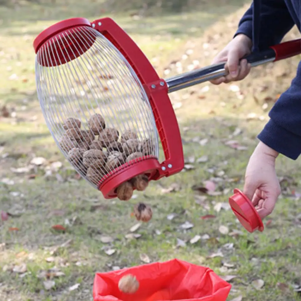 Nut Gatherer Extended Handle Fruit Picker Harvester Rolling Walnuts Picker Garden Walnut Nut Collector Picker with Storage Bag