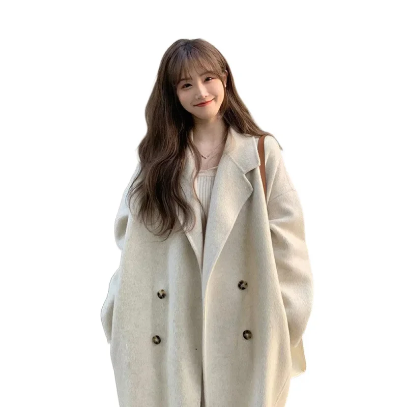 ใหม่สไตล์เกาหลี Wool Blend Coat สําหรับผู้หญิง 2024 - เสื้อคลุมสไตล์ Hepburn ยาวและสง่างาม