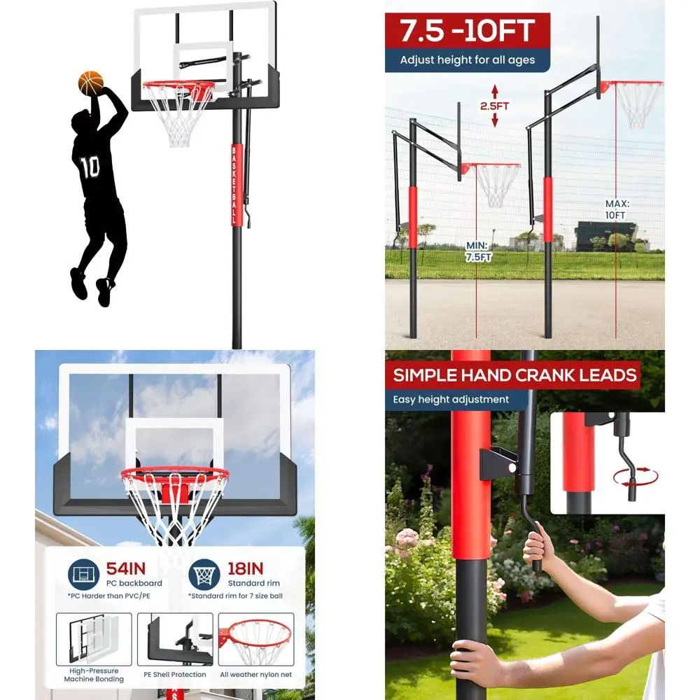 Golfe de basquete externo ajustável de 10 pés com manivela, sistema inground inquebrável de 45-54 polegadas para quadros domésticos
