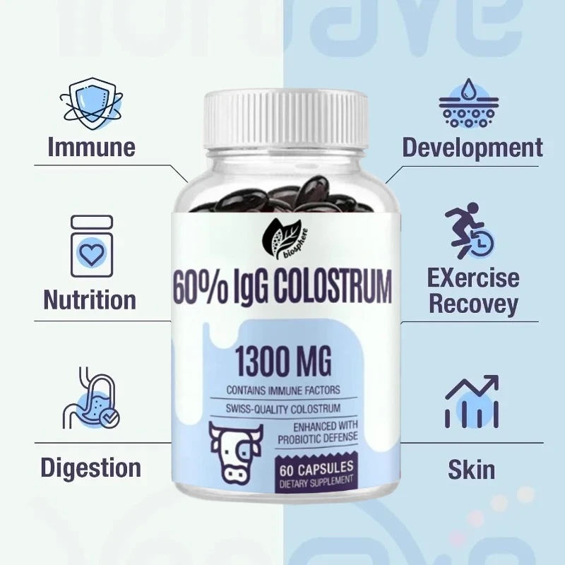 

Cow Colostrum Capsule Supplement 1300mg - Ultra High 60% IgG Cow Colostrum Intestinal, Skeletal, Immune Health Support