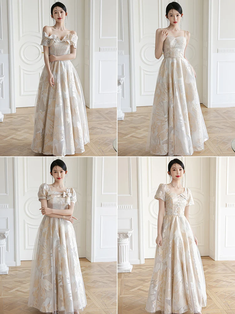 

Вечернее платье цвета шампань для женщин, летнее, в стиле фей, для сестринских групп, модное, длинное