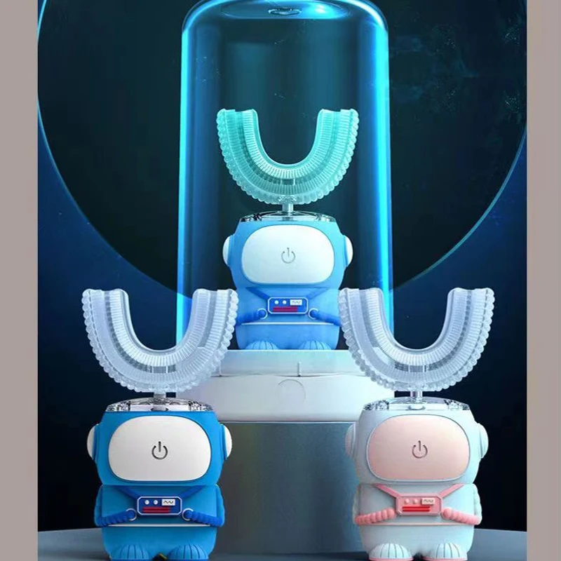 360Degrees U Shape Electric Toothbrush for Kids Children Automatic Silicone Sonic Tooth Brush USB Charging Blue Light Waterproof