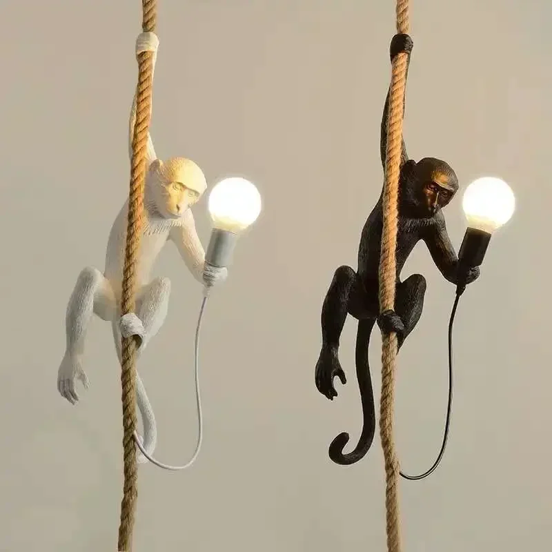 Nordic creatieve henneptouw hanglamp hars aap licht slaapkamer kinderkamer woondecoratie plafond hanglamp