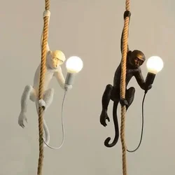 Nordic creative hemp rope pendant pendant light resin monkey light bedroom children's room home decoration ceiling pendant lamp