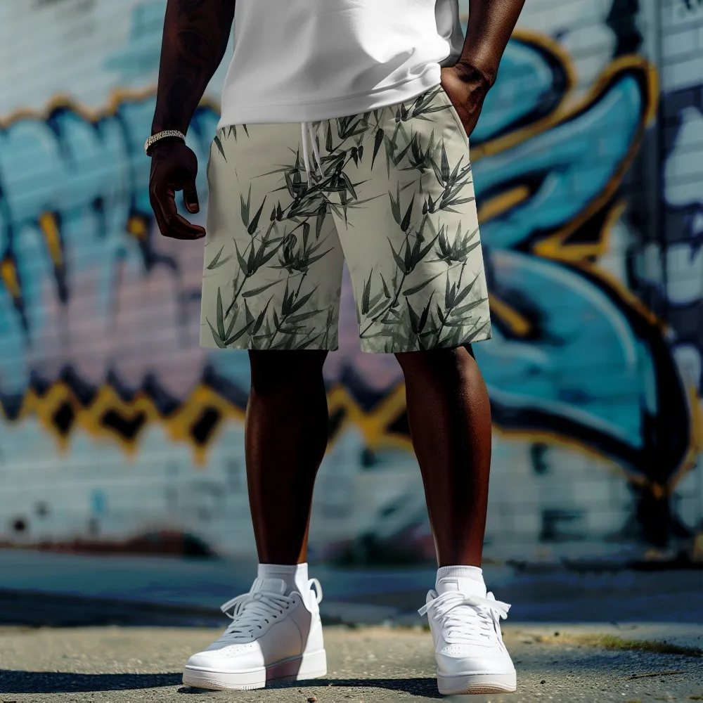 竹林プリントメンズプラスサイズショーツ夏クールシックビーチウェアメンズヒップホップストリートウェアカップルカジュアルオールマッチ 9XL