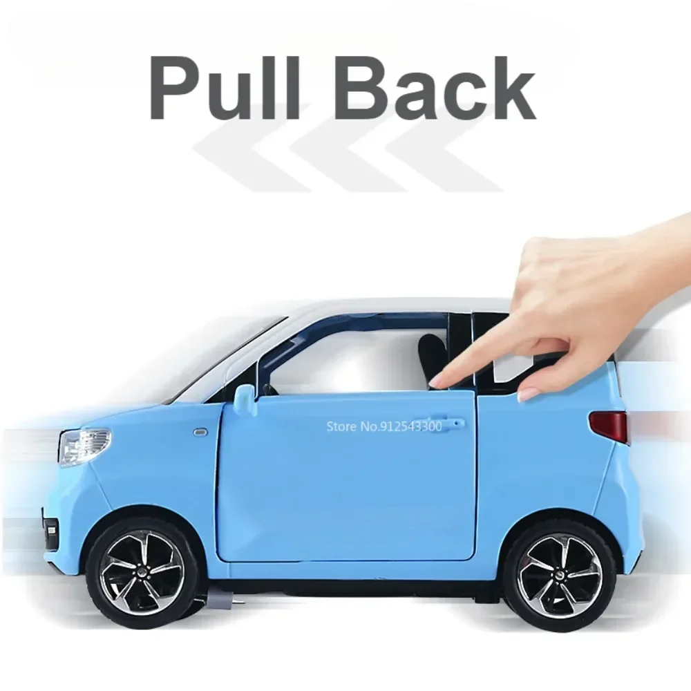 مقياس 1:24 WuLing HongGuang MINI EV لعبة معكرون نموذج سيارة الأبواب مفتوحة التراجع نماذج المركبات المصغرة سطح المكتب الحلي