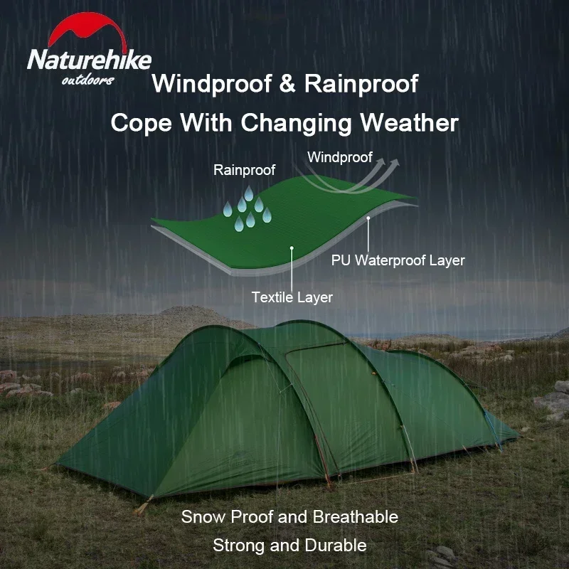 Naturehike — сверхлегкая двойная палатка Opalus Tunnel, кемпинг на открытом воздухе, пеший туризм, 2, 3, 4 человека Naturehike — сверхлегкая двойная палатка Opalus Tunnel, кемпинг на открытом воздухе, пеший туризм, 2, 3, 4 человека