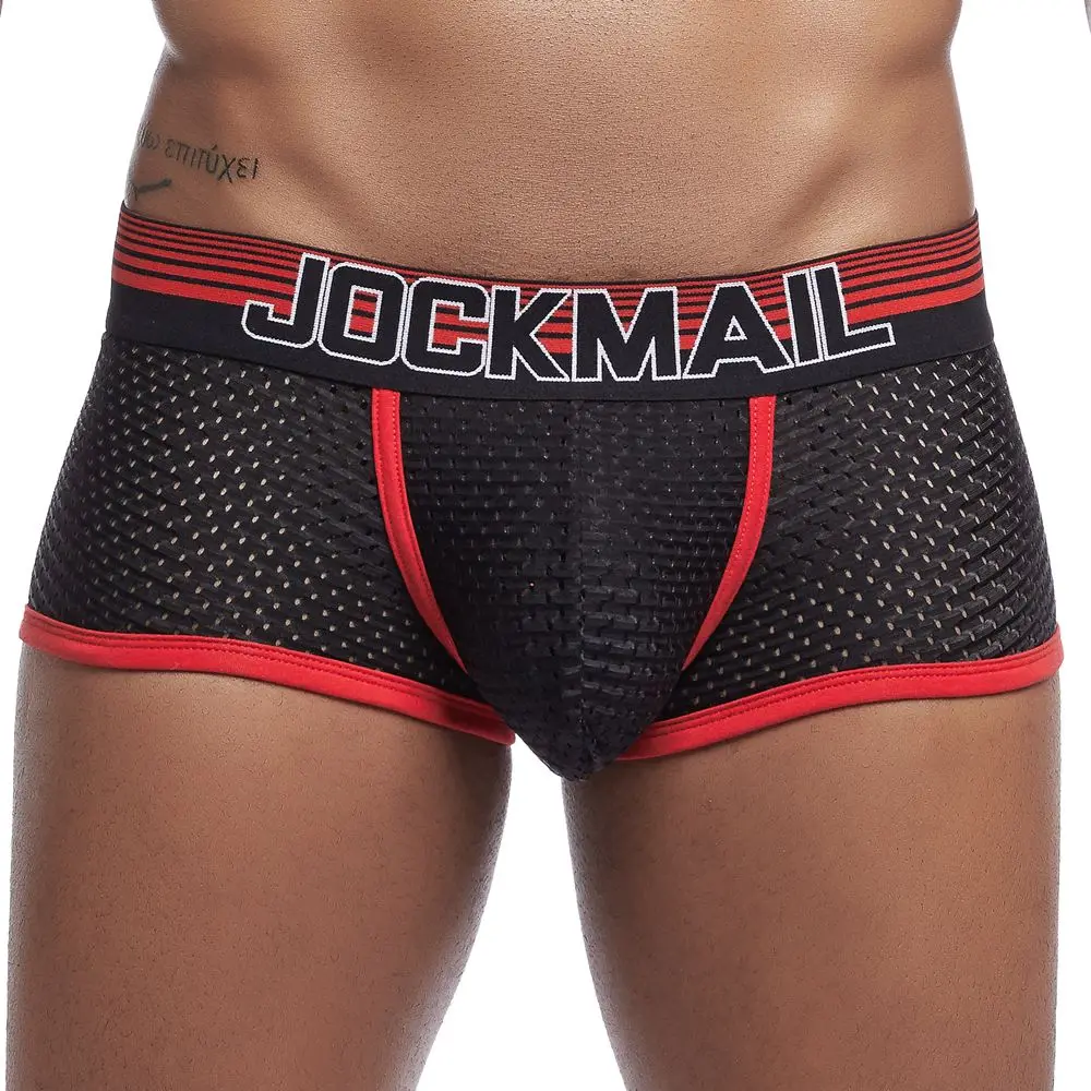 JOCKMAIL-bóxer de malla transpirable para hombre, ropa interior Sexy, convexo en U, bañadores de verano, novedad