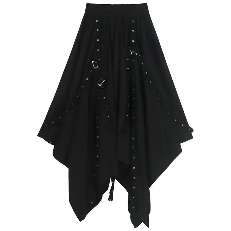 IMU Punk Black Skirts Women's Steampunk Gothic Vintage Victorian Gypsy Hippie Party Harajuku Y2k Skirt Cosplay
