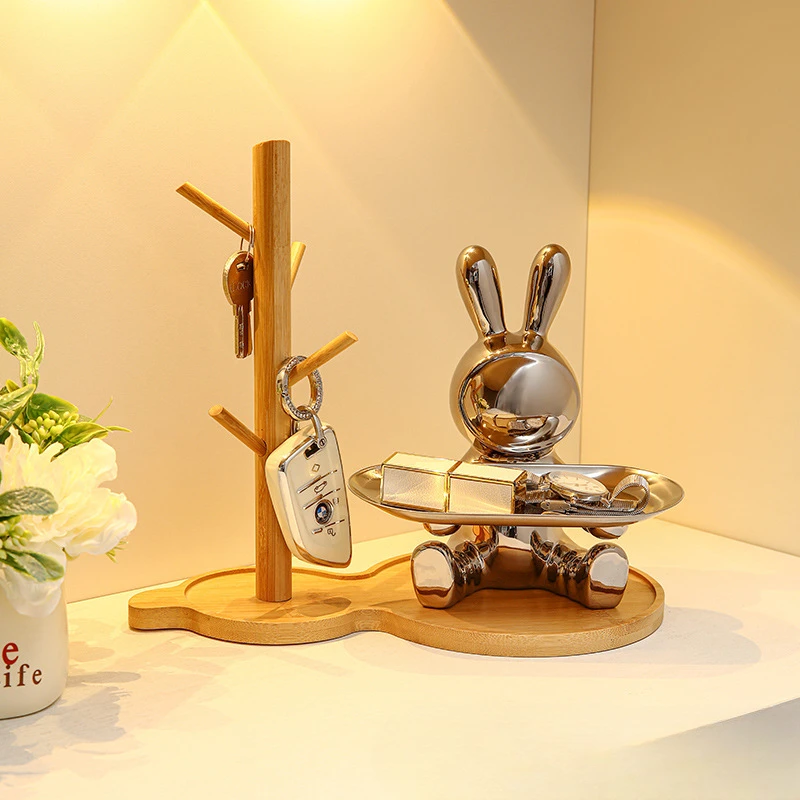 

Modern Rabbit Decorative Figurines Light Luxury Entrance Living Room Decoration Home Accessories Key Storage Home Decor