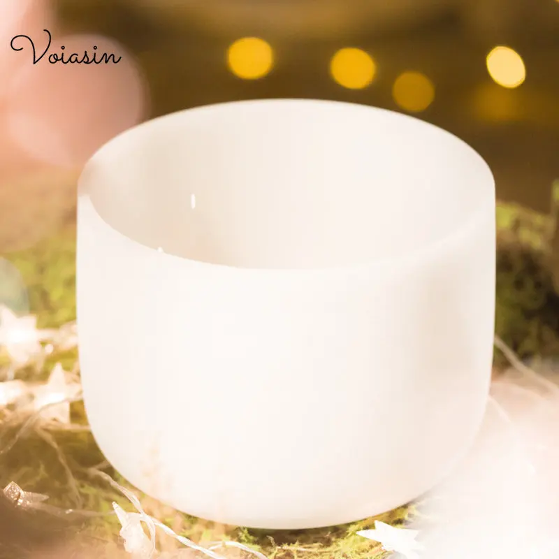 8Inch Pure White Crystal Singing Bowl Perfect Sound Chakra Frosted Quartz Meditation C D E F G A B Note 432/440hz