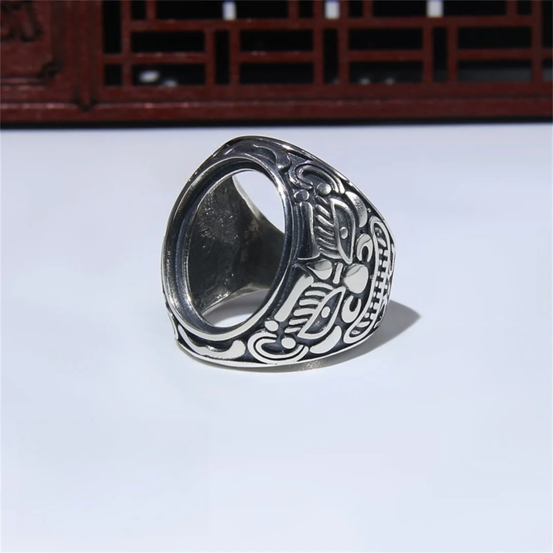 MeiBaPJ Inlay 16*20mm Ovrl Flat Bottom Stone S925 Sterling Silver Ring Holder DIY Empty Support for Men Fine Charm Jewelry