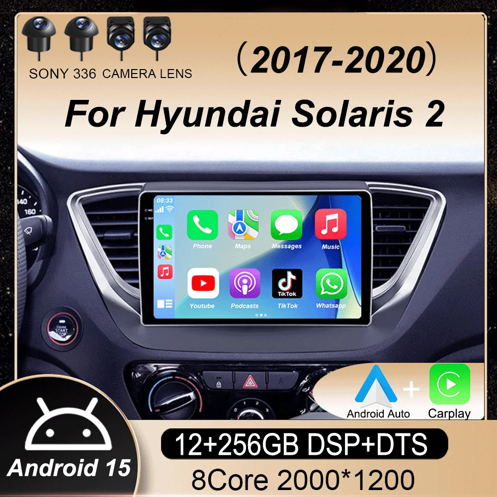 

Android 15 Auto WIFI + 4G Carplay автомобильное радио для Hyundai Solaris 2 2017-2019 2020 мультимедийный видеоплеер GPS-навигация 360 камера